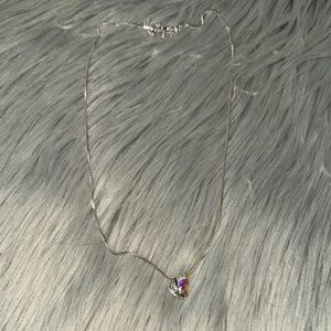 Faux Silver Necklace with Faux Multicolor Gemstone